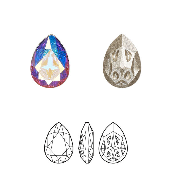 Fancy stone 1pk crystal AB foil back, Crystal Passions® 14x10mm mirage pear 4390 image number 0