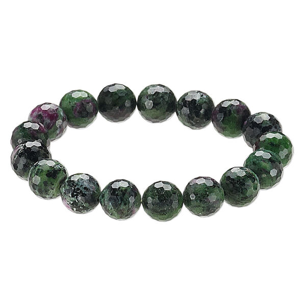 Bracelet, stretch, ruby in zoisite (natural), 11-12mm faceted round, 8 inches. Sold individually. image number 0