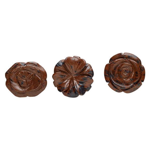 Mahogany obsidian 1pkg3, top-drilled carved flower drop natural mix 30x36mm-36x36mm image number 0