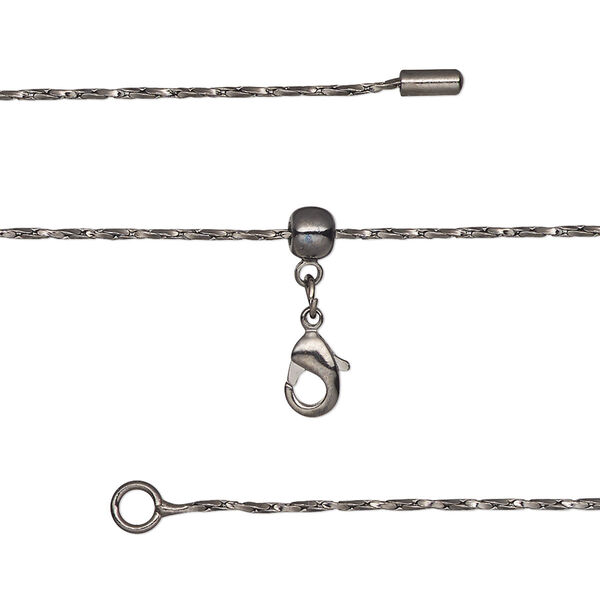 Chain, silicone and black-finished brass, 0.9mm twisted Boston link, adjustable from 16 to 23-1/2 inches with lobster claw clasp and adjustable slider bead. Sold individually. image number 0