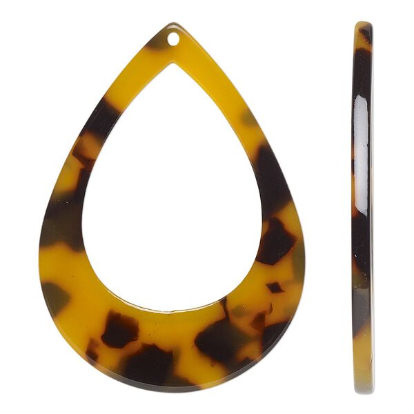 Focal, resin, translucent tortoise, 46.5x34mm teardrop go-go. Sold per pkg of 4. image number 0