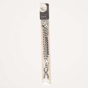 Chain mix, brass and glass, pkg/1,  silver finish and black, 4mm cupchain and 4mm connectors.