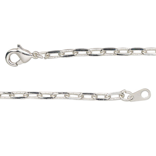 Chain, silver-plated brass, 3mm paperclip, 20 inches with lobster claw clasp. Sold individually. image number 0