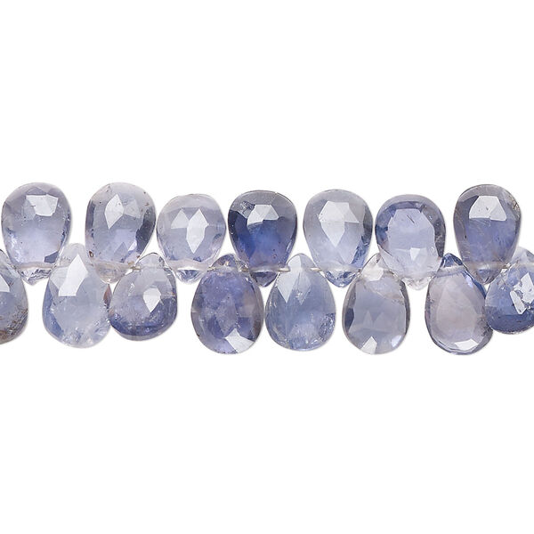 Bead, iolite (natural), medium to dark, 7x5mm-9x7mm hand-cut faceted puffed teardrop, B grade, Mohs hardness 7 to 7-1/2. Sold per 8-inch strand, approximately 65 beads. image number 0