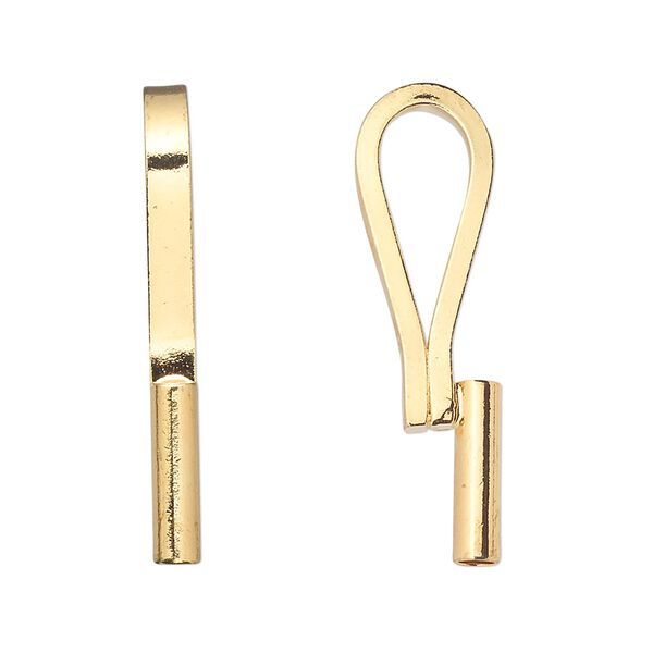 Brooch converter, vertical, gold-plated brass, 32x10mm. Sold individually. image number 0