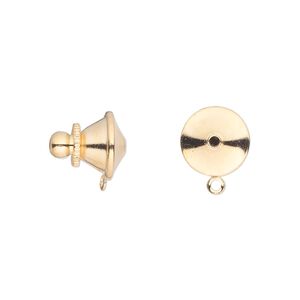 Tie tac clutch, gold-finished brass, 11x10mm push-in with loop. Sold per pkg of 10.