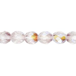 Bead, Czech fire-polished glass, two-tone, crystal/lavender AB, 8mm faceted round. Sold per 15-1/2" to 16" strand.
