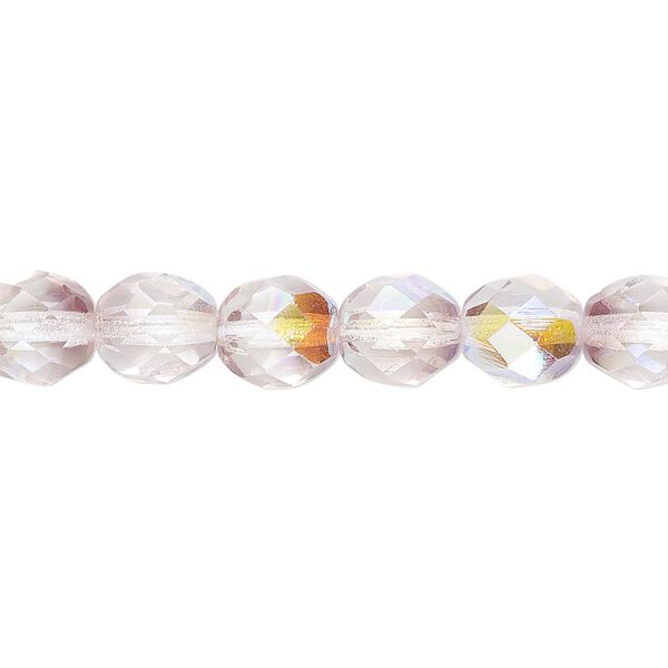 Bead, Czech fire-polished glass, two-tone, crystal/lavender AB, 8mm faceted round. Sold per 15-1/2" to 16" strand. image number 0