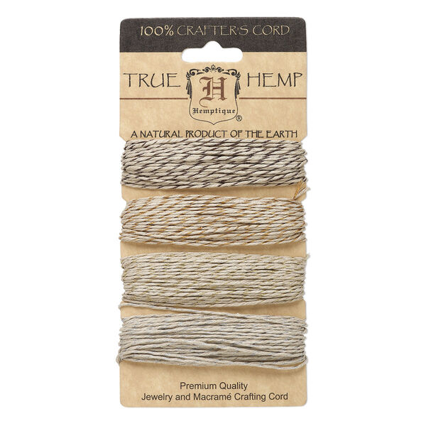 Cord, Hemptique®, hemp and polyester, assorted brown / orange / metallics, 1mm diameter, 20-pound test. Sold per pkg of (4) 30-foot sections. image number 0