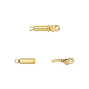 Clasp tab 1pkg10, 7x3mm tube, gold-finished brass 1-strand