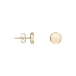 Earstud 1pkg2 14Kt gold-filled, 6mm / 6mm round bezel cab setting / earnuts, 1 pair