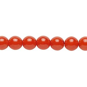 Bead, Czech dipped décor glass druk, red-orange, 8mm round. Sold per 15-1/2" to 16" strand.