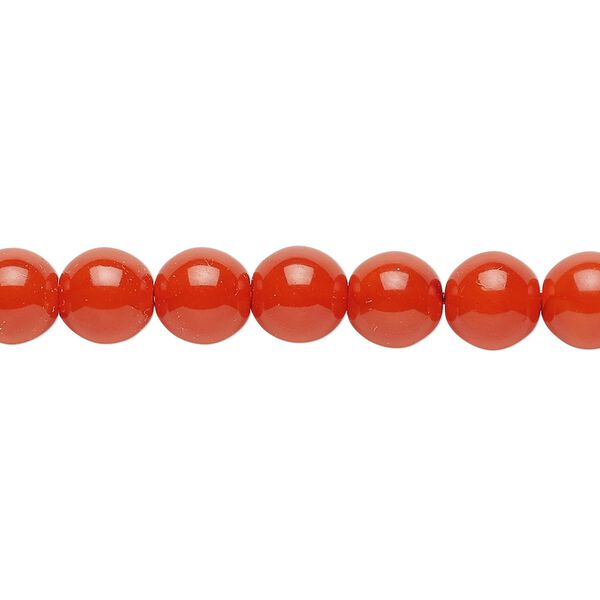 Bead, Czech dipped décor glass druk, red-orange, 8mm round. Sold per 15-1/2" to 16" strand. image number 0