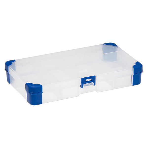 Organizer, acrylic and rubber, clear and blue, 8 x 4-1/4 x 1-1/4 inch rectangle, 5-12 adjustable compartments. Sold individually. image number 1