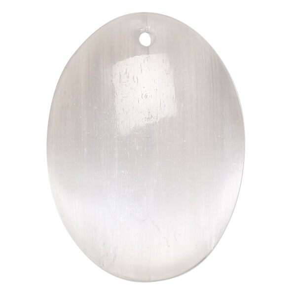 Drop, selenite (waxed), 38x28mm-40x30mm hand-cut one-sided puffed oval, B grade, Mohs hardness 2 to 2-1/2. Sold individually. image number 0