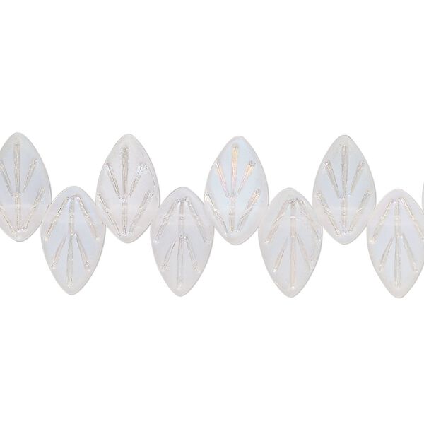 Bead, glass, translucent matte clear AB, 11x6.5mm top-drilled leaf. Sold per 15-1/2" to 16" strand. image number 0