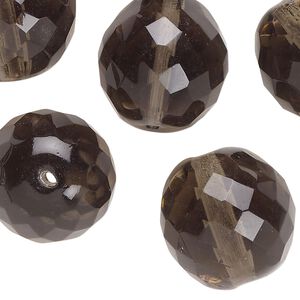 Bead, Czech fire-polished glass, translucent smoke, 20mm faceted round. Sold per pkg of 6.