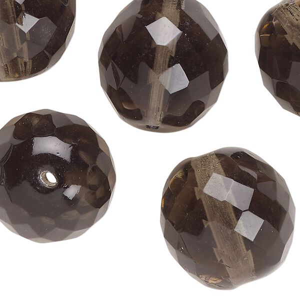 Bead, Czech fire-polished glass, translucent smoke, 20mm faceted round. Sold per pkg of 6. image number 0
