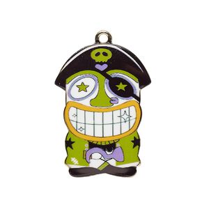 Focal, resin and gold-finished "pewter" (zinc-based alloy), black / green / multicolored, 31x22mm single-sided pirate. Sold individually.