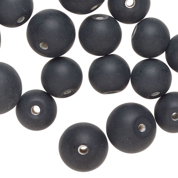 Bead, lampworked glass, opaque matte black, 9-12mm round. Sold per 2-ounce pkg, approximately 35 beads. image number 0