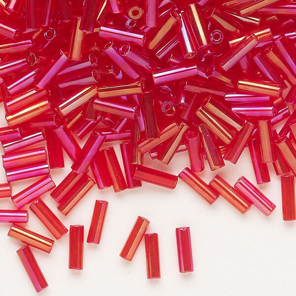 Bead, Preciosa Ornela Czech glass, bugle bead, pkg/500g, 1/4 inch, rainbow translucent red, (91070). image number 0
