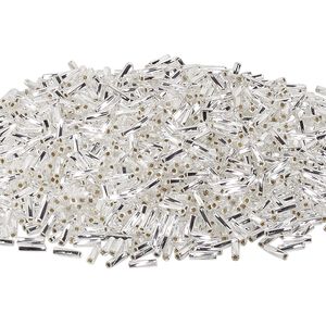 Bead, Miyuki, bugle bead, glass, pkg/250 g, 6x2mm center-drilled twisted, silver-lined translucent crystal clear, (TW-1).