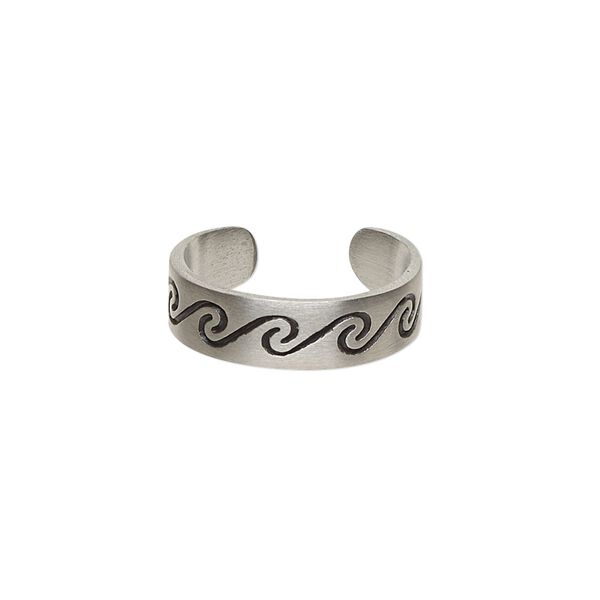 Toe ring, Everyday Jewelry, antiqued pewter, 5.5mm wide with wave design, adjustable. Sold individually. image number 0