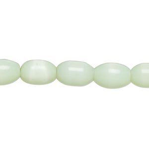 Bead, fiber optic glass, pkg/14 inch, opaque light green, 10x7mm center-drilled oval.