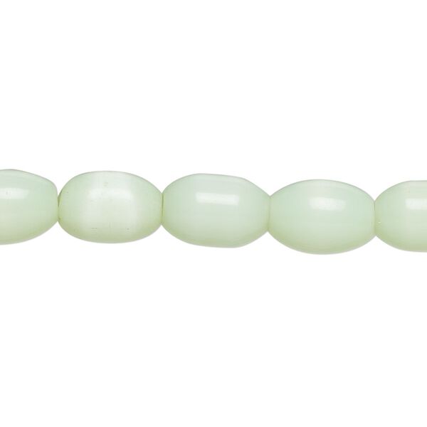 Bead, fiber optic glass, pkg/14 inch, opaque light green, 10x7mm center-drilled oval. image number 0