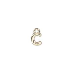 Charm, gold-finished "pewter" (zinc-based alloy), 7.5x6.5mm alphabet letter C. Sold per pkg of 2.