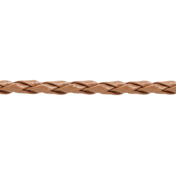 Bolo cord, leatherette, tan, 3.5-4mm textured round. Sold per pkg of (10) 36-inch lengths. image number 0