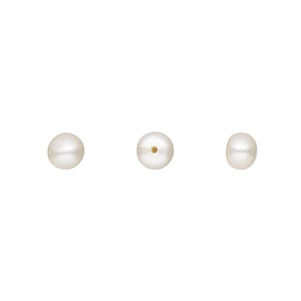 Pearl, White Lotus™, cultured freshwater (bleached), white, 5-5.5mm half-drilled button, B grade, Mohs hardness 2-1/2 to 4. Sold per pair. image number 0