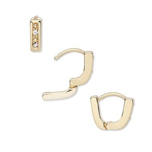 Bail, Czech glass rhinestone and gold-plated brass, clear, 10x3mm single-sided hinged oval, 7mm grip length. Sold per pkg of 2.