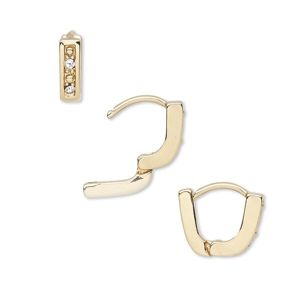 Bail, Czech glass rhinestone and gold-plated brass, clear, 10x3mm single-sided hinged oval, 7mm grip length. Sold per pkg of 2. image number 0