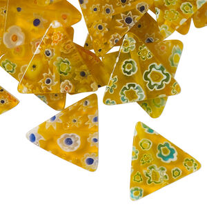 Bead, millefiori glass 1pkg2oz, translucent orange and multicolored, 17x15mm-18x16mm flat triangle.
