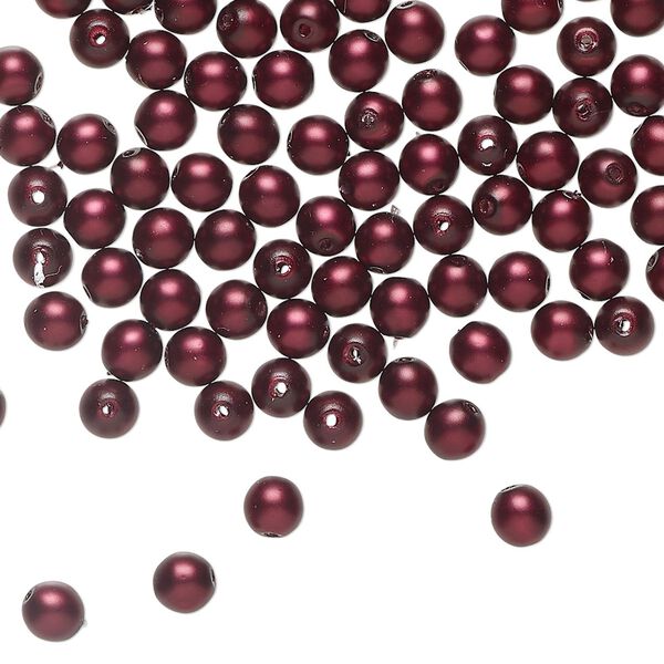 Bead 1pkg100 Czech pearl-coated glass druk, opaque matte sangria, 4mm round. image number 0