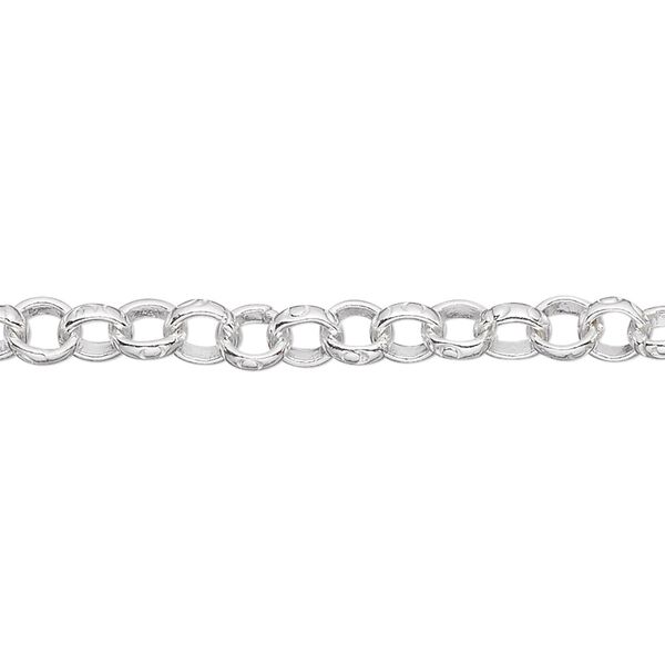 Chain, Hill Tribes, sterling silver, 5-6mm engraved rolo. Sold per pkg of 2 feet. image number 0