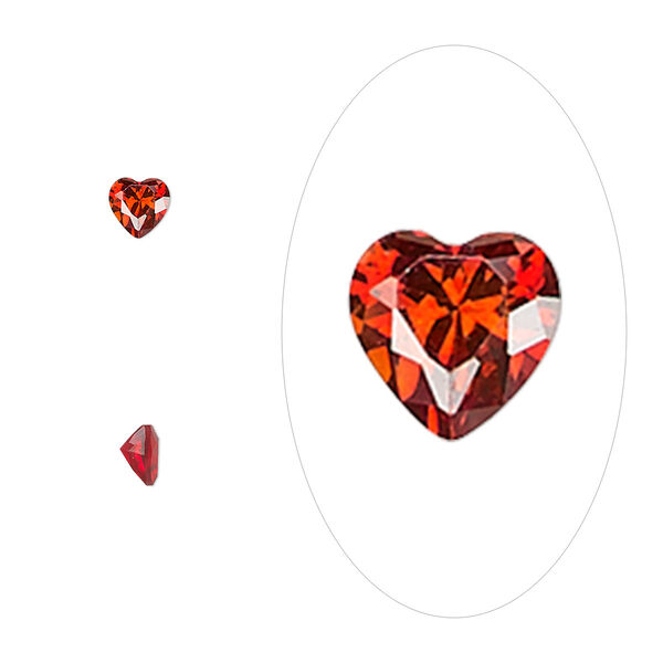 Gem, cubic zirconia, ruby red, 4mm faceted heart, Mohs hardness 8-1/2. Sold per pkg of 5. image number 0