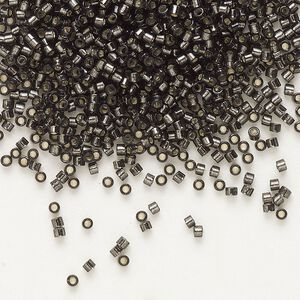 Seed bead, Delica®, glass, pkg/250g, #11 round, transparent silver-lined dark grey (DB-0613).