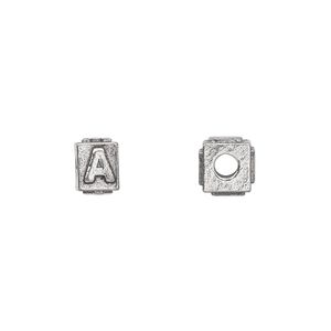 Bead, antiqued pewter (tin-based alloy), 8x6mm rectangle with alphabet letter "A." Sold per pkg of 4.