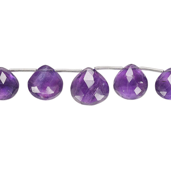 Bead, amethyst (natural), 8x7mm-11x11mm graduated hand-cut top-drilled faceted puffed teardrop, B grade, Mohs hardness 7. Sold per 4-inch strand, approximately 9 beads. image number 0