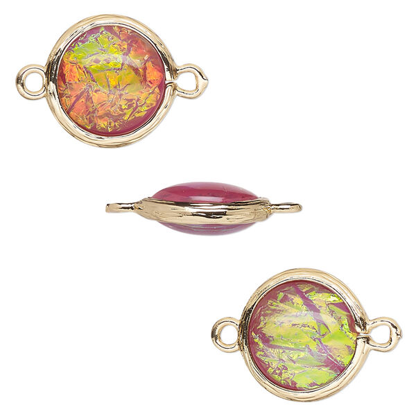 Link, Opalized Ice™, "opal" (resin) and gold-finished brass, light purple, 14mm double-sided round. Sold per pkg of 4. image number 0