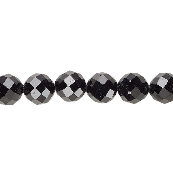 Bead, black tourmaline (natural), 8mm hand-cut faceted round, B+ grade, Mohs hardness 7 to 7-1/2. Sold per 15-1/2" to 16" strand. image number 0