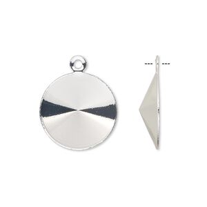 Drop, Almost Instant Jewelry®, silver-finished brass, 17mm round with 16mm rivoli setting. Sold per pkg of 10.
