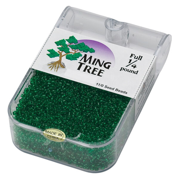 Seed bead, Ming Tree™, glass, pkg/1/4 pound, #11 round, transparent emerald green. image number 0