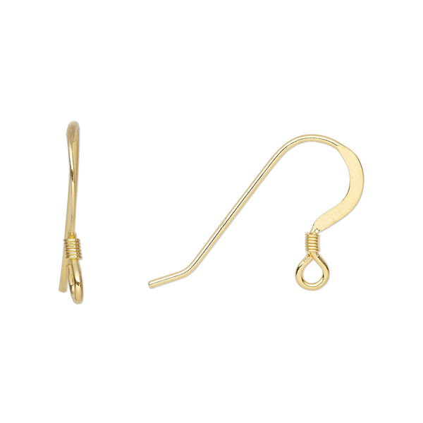 Ear wire, "vermeil", 16mm flat fishhook with 2mm coil and open loop, 20 gauge. Sold per pkg of 5 pairs. image number 0