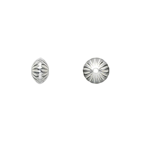 Bead, sterling silver, 8x5mm corrugated saucer. Sold per pkg of 2. image number 0