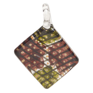 Focal, lampworked glass 1pkg1, opaque multicolored, 35x18mm single-sided diamond with checkerboard pattern.