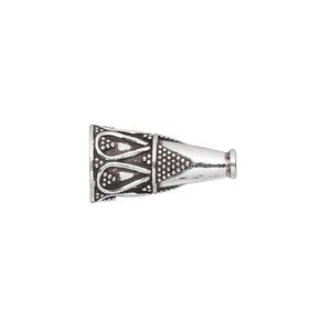 Cone, antiqued sterling silver, 19x10.5mm beaded with Bali accents, 8mm inside diameter. Sold individually.