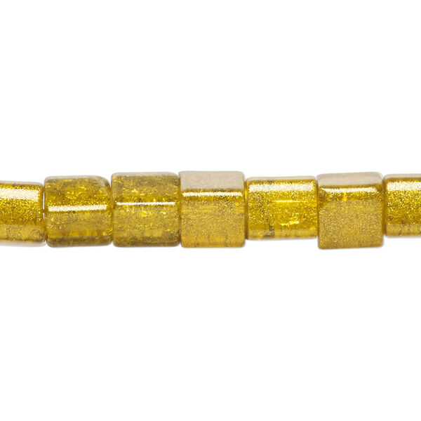 Bead, glass, opaque gold, 7x6mm cube. Sold per 8-inch strand, approximately 15 beads. image number 0